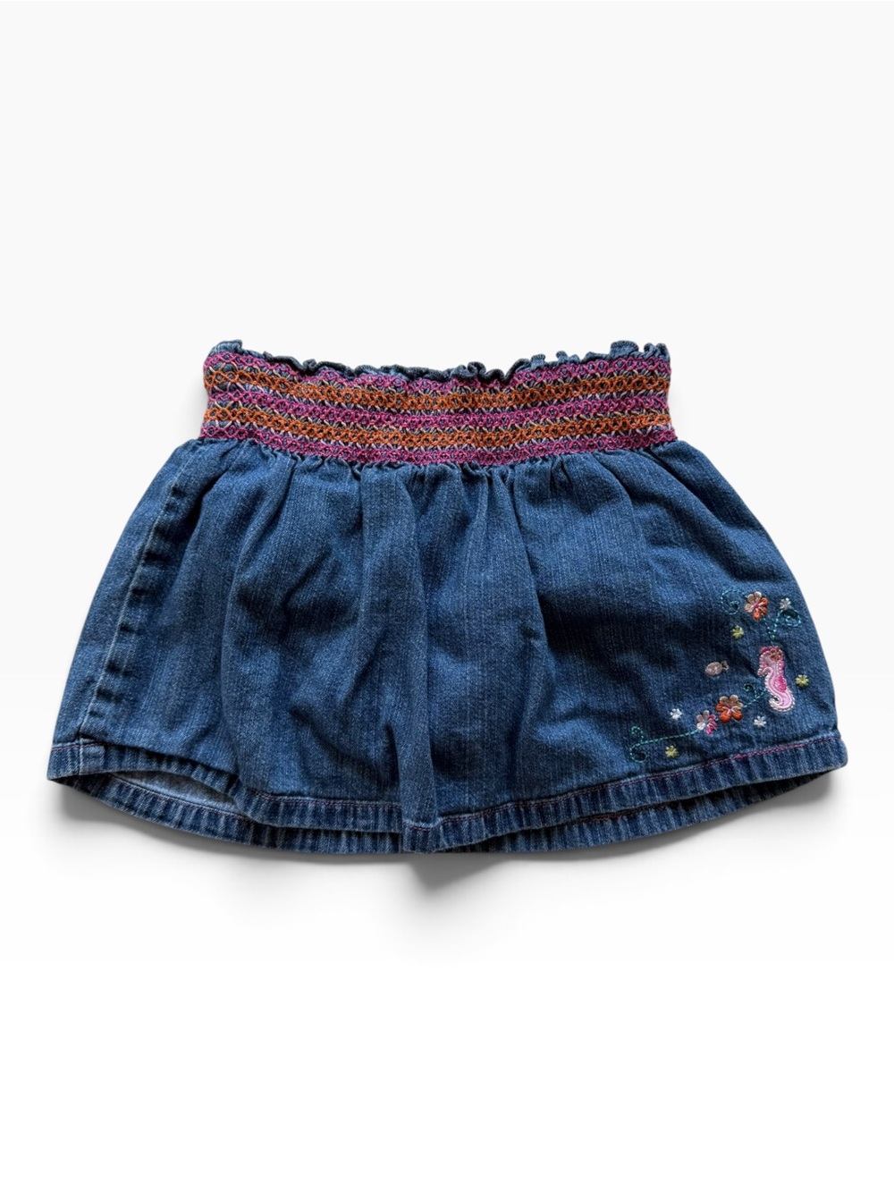 Carter's Blue Denim Skort with Multicolor Smocked Waist
